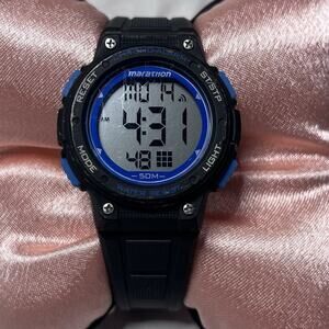 Marathon By Timex 50m Black Blue Digital Quartz Alarm Chrono Watch TW5K84800